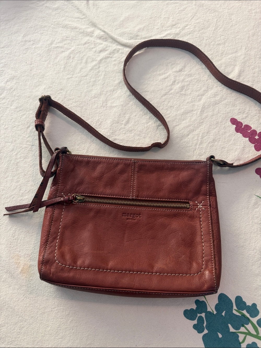 margot Small Leather Crossbody Bag in Chestnut Brown